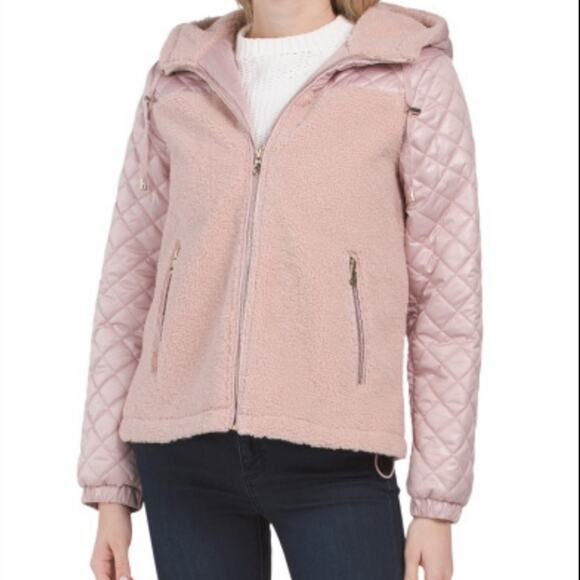 Kate Spade New York Hooded Faux Fur Quilt Jacket in Soft Rose,  Size Large, NWT - Picture 11 of 11